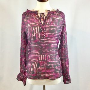 Ann Taylor LOFT ruffled split neck blouse